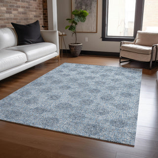 Piper Looms Chantille Damask ACN1856 Blue Machine Washable Area Rug Lifestyle Image Feature