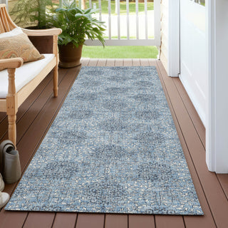 Piper Looms Chantille Damask ACN1856 Blue Machine Washable Area Rug Runner Outdoor Lifestyle Image Feature