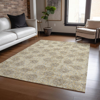 Piper Looms Chantille Damask ACN1856 Gold Machine Washable Area Rug Lifestyle Image Feature
