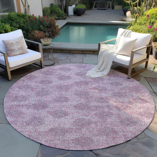 Piper Looms Chantille Damask ACN1856 Pink Machine Washable Area Rug Round Outdoor Lifestyle Image Feature