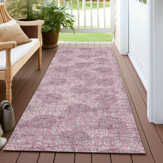 Piper Looms Chantille Damask ACN1856 Pink Machine Washable Area Rug Runner Outdoor Lifestyle Image Feature