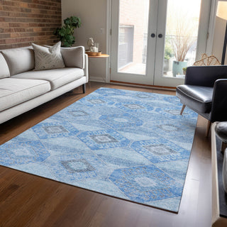 Piper Looms Chantille Aztec ACN1857 Blue Machine Washable Area Rug Lifestyle Image Feature