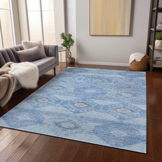 Piper Looms Chantille Aztec ACN1857 Blue Machine Washable Area Rug Lifestyle Image Feature