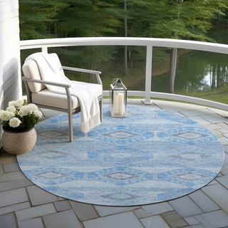 Piper Looms Chantille Aztec ACN1857 Blue Machine Washable Area Rug Round Outdoor Lifestyle Image Feature
