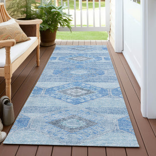 Piper Looms Chantille Aztec ACN1857 Blue Machine Washable Area Rug Runner Outdoor Lifestyle Image Feature