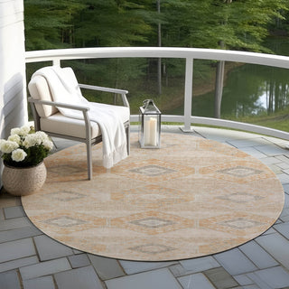 Piper Looms Chantille Aztec ACN1857 Copper Machine Washable Area Rug Round Outdoor Lifestyle Image Feature