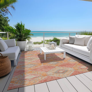 Piper Looms Chantille Aztec ACN1857 Coral Machine Washable Area Rug Outdoor Lifestyle Image Feature