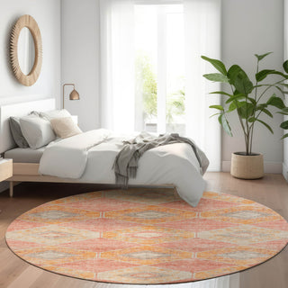 Piper Looms Chantille Aztec ACN1857 Coral Machine Washable Area Rug Round Lifestyle Image Feature