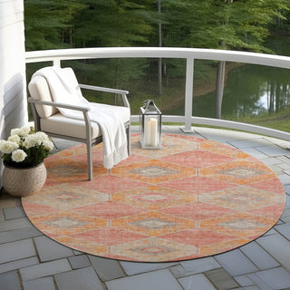 Piper Looms Chantille Aztec ACN1857 Coral Machine Washable Area Rug Round Outdoor Lifestyle Image Feature