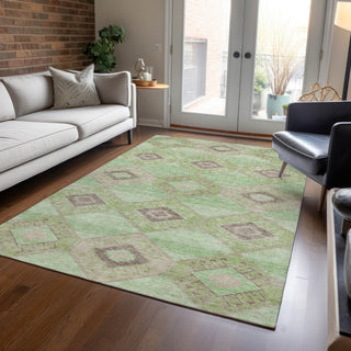 Piper Looms Chantille Aztec ACN1857 Green Machine Washable Area Rug Lifestyle Image Feature