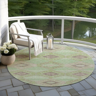 Piper Looms Chantille Aztec ACN1857 Green Machine Washable Area Rug Round Outdoor Lifestyle Image Feature