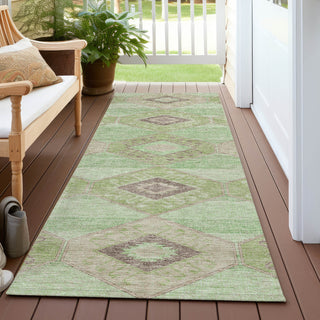 Piper Looms Chantille Aztec ACN1857 Green Machine Washable Area Rug Runner Outdoor Lifestyle Image Feature