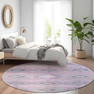 Piper Looms Chantille Aztec ACN1857 Lavender Machine Washable Area Rug Round Lifestyle Image Feature