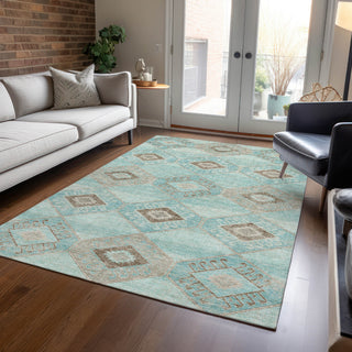 Piper Looms Chantille Aztec ACN1857 Teal Machine Washable Area Rug Lifestyle Image Feature
