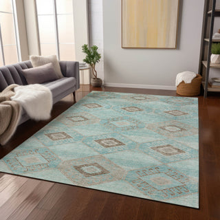 Piper Looms Chantille Aztec ACN1857 Teal Machine Washable Area Rug Lifestyle Image Feature