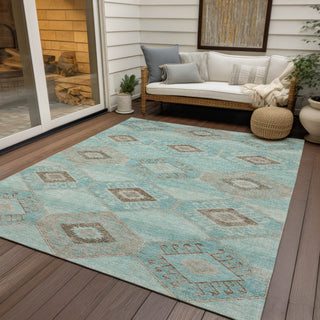 Piper Looms Chantille Aztec ACN1857 Teal Machine Washable Area Rug Outdoor Lifestyle Image Feature