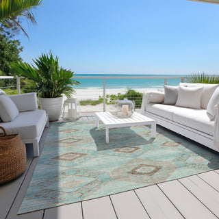 Piper Looms Chantille Aztec ACN1857 Teal Machine Washable Area Rug Outdoor Lifestyle Image Feature