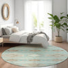 Piper Looms Chantille Aztec ACN1857 Teal Machine Washable Area Rug Round Lifestyle Image Feature