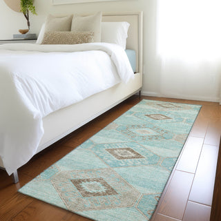 Piper Looms Chantille Aztec ACN1857 Teal Machine Washable Area Rug Runner Lifestyle Image Feature