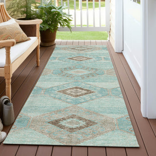Piper Looms Chantille Aztec ACN1857 Teal Machine Washable Area Rug Runner Outdoor Lifestyle Image Feature