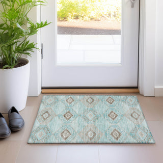 Piper Looms Chantille Aztec ACN1857 Teal Machine Washable Area Rug Scatter Lifestyle Image Feature