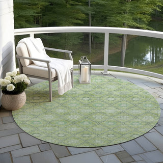 Piper Looms Chantille Lattice ACN1858 Green Machine Washable Area Rug Round Outdoor Lifestyle Image Feature