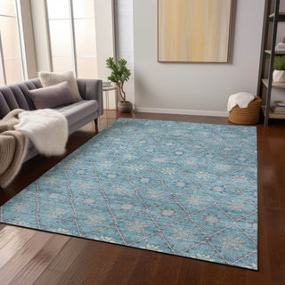 Piper Looms Chantille Lattice ACN1858 Teal Machine Washable Area Rug Lifestyle Image Feature
