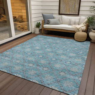 Piper Looms Chantille Lattice ACN1858 Teal Machine Washable Area Rug Outdoor Lifestyle Image Feature
