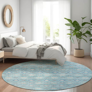 Piper Looms Chantille Lattice ACN1858 Teal Machine Washable Area Rug Round Lifestyle Image Feature