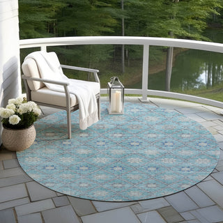 Piper Looms Chantille Lattice ACN1858 Teal Machine Washable Area Rug Round Outdoor Lifestyle Image Feature