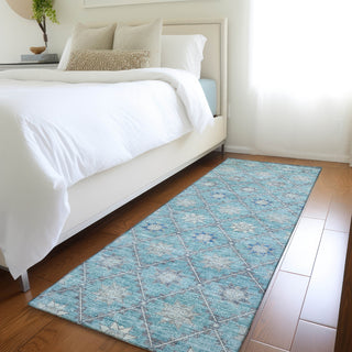 Piper Looms Chantille Lattice ACN1858 Teal Machine Washable Area Rug Runner Lifestyle Image Feature