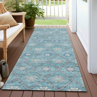 Piper Looms Chantille Lattice ACN1858 Teal Machine Washable Area Rug Runner Outdoor Lifestyle Image Feature