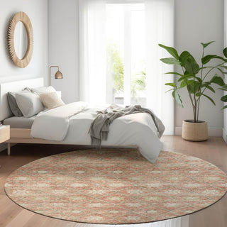 Piper Looms Chantille Lattice ACN1858 Terracotta Machine Washable Area Rug Round Lifestyle Image Feature