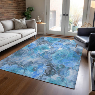 Piper Looms Chantille Floral ACN1859 Blue Machine Washable Area Rug Lifestyle Image Feature
