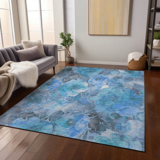 Piper Looms Chantille Floral ACN1859 Blue Machine Washable Area Rug Lifestyle Image Feature