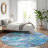 Piper Looms Chantille Floral ACN1859 Blue Machine Washable Area Rug Round Lifestyle Image Feature