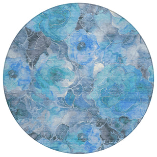 Piper Looms Chantille Floral ACN1859 Blue Machine Washable Area Rug Round Main Image