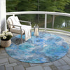 Piper Looms Chantille Floral ACN1859 Blue Machine Washable Area Rug Round Outdoor Lifestyle Image Feature