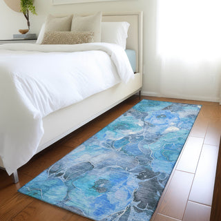 Piper Looms Chantille Floral ACN1859 Blue Machine Washable Area Rug Runner Lifestyle Image Feature