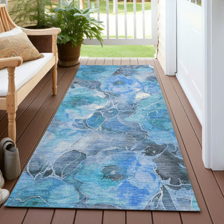 Piper Looms Chantille Floral ACN1859 Blue Machine Washable Area Rug Runner Outdoor Lifestyle Image Feature