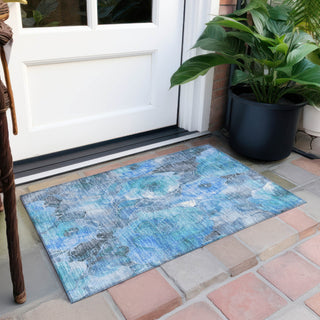 Piper Looms Chantille Floral ACN1859 Blue Machine Washable Area Rug Scatter Outdoor Lifestyle Image Feature