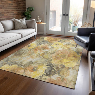 Piper Looms Chantille Floral ACN1859 Gold Machine Washable Area Rug Lifestyle Image Feature