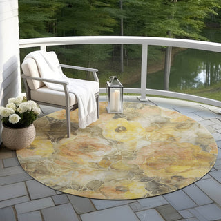 Piper Looms Chantille Floral ACN1859 Gold Machine Washable Area Rug Round Outdoor Lifestyle Image Feature