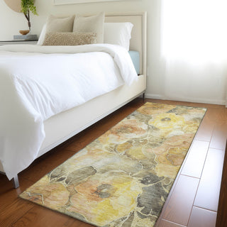 Piper Looms Chantille Floral ACN1859 Gold Machine Washable Area Rug Runner Lifestyle Image Feature