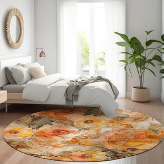 Piper Looms Chantille Floral ACN1859 Orange Machine Washable Area Rug Round Lifestyle Image Feature