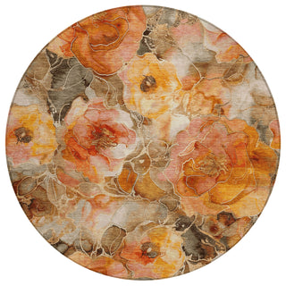 Piper Looms Chantille Floral ACN1859 Orange Machine Washable Area Rug Round Main Image