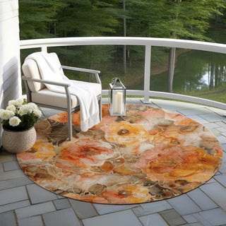 Piper Looms Chantille Floral ACN1859 Orange Machine Washable Area Rug Round Outdoor Lifestyle Image Feature