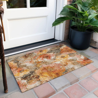 Piper Looms Chantille Floral ACN1859 Orange Machine Washable Area Rug Scatter Outdoor Lifestyle Image Feature