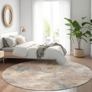 Piper Looms Chantille Floral ACN1859 Taupe Machine Washable Area Rug Round Lifestyle Image Feature