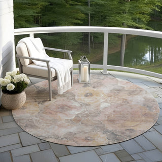 Piper Looms Chantille Floral ACN1859 Taupe Machine Washable Area Rug Round Outdoor Lifestyle Image Feature